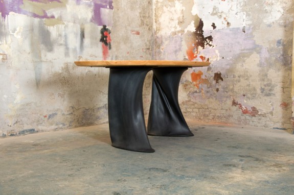 table made of wood and rubber