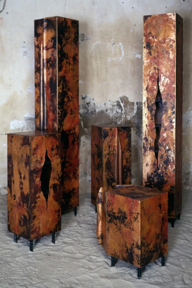 cupboards made of patinated copper