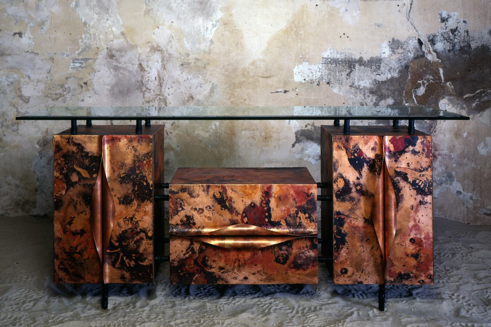dresser made of patinated copper
